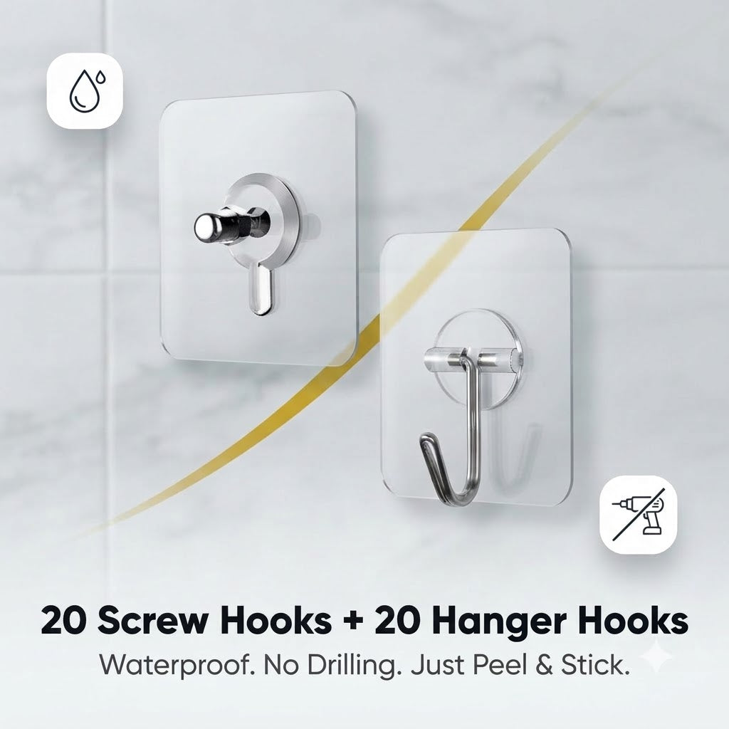 Self Adhesive Heavy Duty Hooks (40 Item)