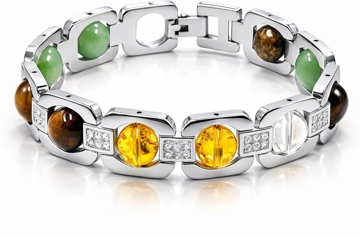 Crystal,Tiger's Eye, Citrine, Clear Quart Jade Bracelet