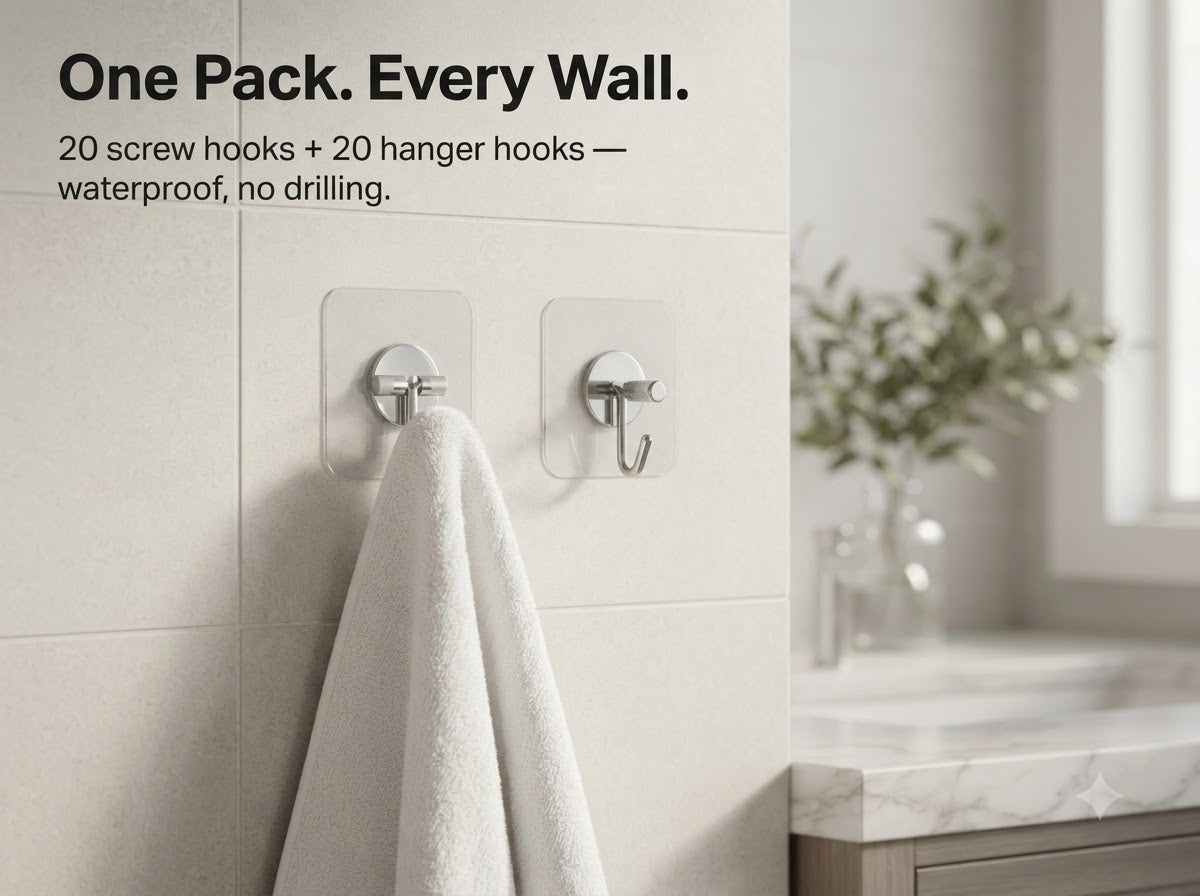 Self Adhesive Heavy Duty Hooks (40 Item)